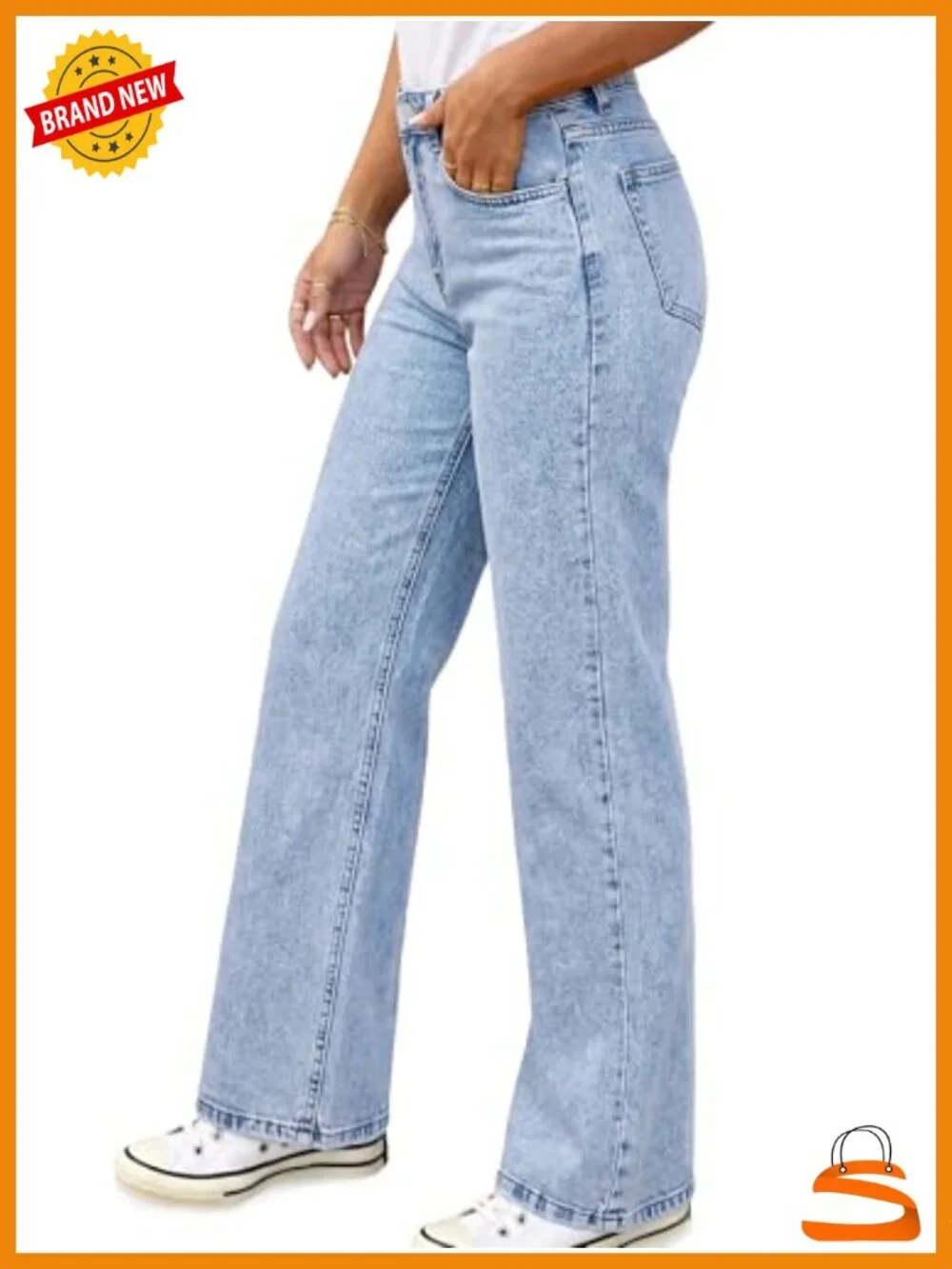 High Waisted Straight Leg Jeans - Stretchy Denim Pants